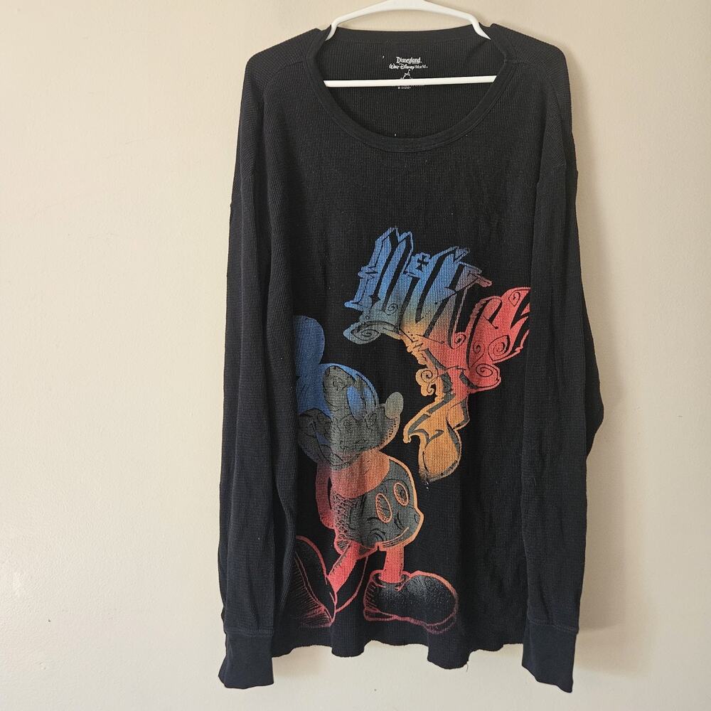 Disney Mickey Men's Black Thermal Long Sleeve Shirt Size Large